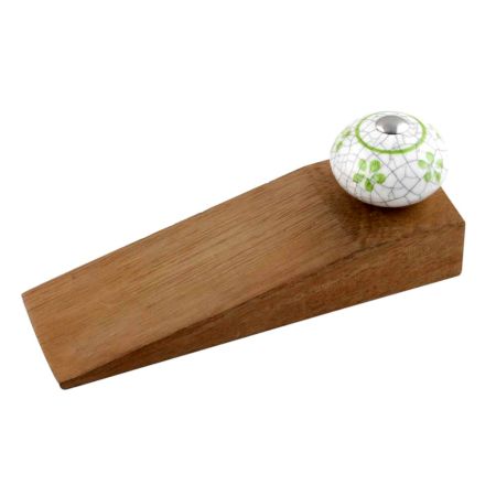 Lime Floral Crackle Ceramic Wooden Door Stopper